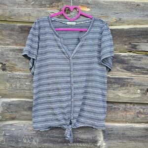 retrology Striped Gray Button-Down Women Top, Size 1x
